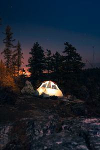 Preview wallpaper tent, starry sky, night, camping, trees