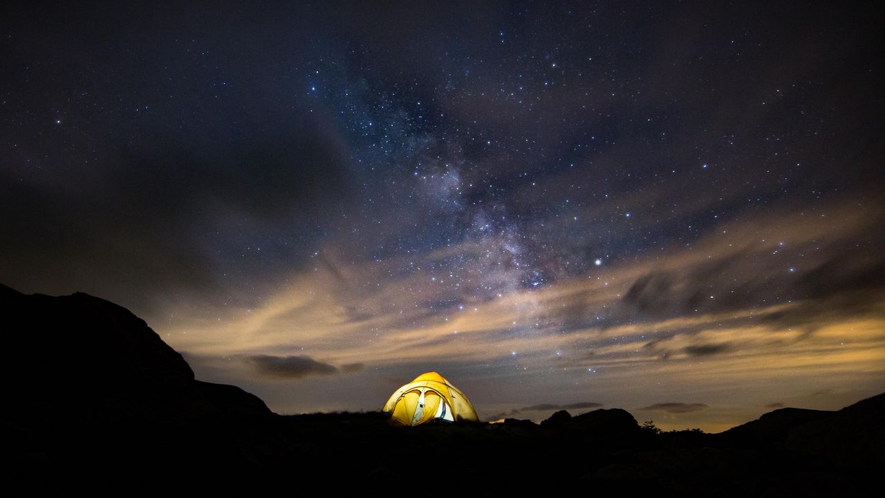 Wallpaper tent, starry sky, night, stars