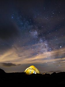 Preview wallpaper tent, starry sky, night, stars