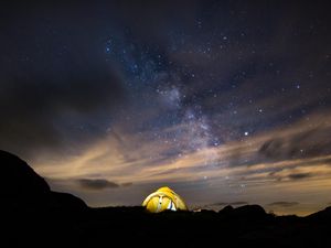 Preview wallpaper tent, starry sky, night, stars