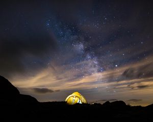 Preview wallpaper tent, starry sky, night, stars