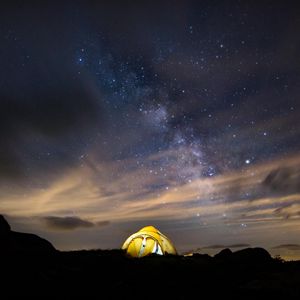 Preview wallpaper tent, starry sky, night, stars