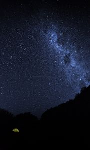 Preview wallpaper tent, starry sky, night, camping, dark, darkness