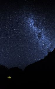 Preview wallpaper tent, starry sky, night, camping, dark, darkness