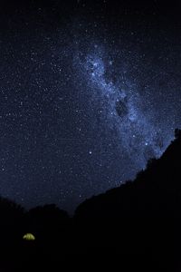 Preview wallpaper tent, starry sky, night, camping, dark, darkness