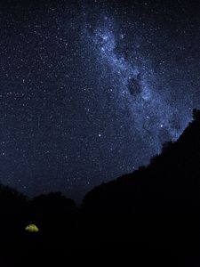 Preview wallpaper tent, starry sky, night, camping, dark, darkness