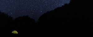 Preview wallpaper tent, starry sky, night, camping, dark, darkness