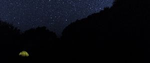 Preview wallpaper tent, starry sky, night, camping, dark, darkness