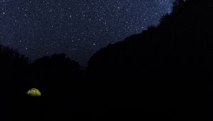 Preview wallpaper tent, starry sky, night, camping, dark, darkness