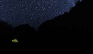 Preview wallpaper tent, starry sky, night, camping, dark, darkness