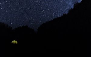 Preview wallpaper tent, starry sky, night, camping, dark, darkness