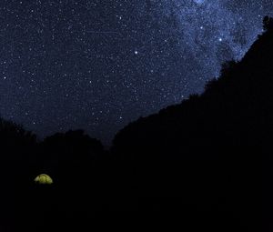 Preview wallpaper tent, starry sky, night, camping, dark, darkness