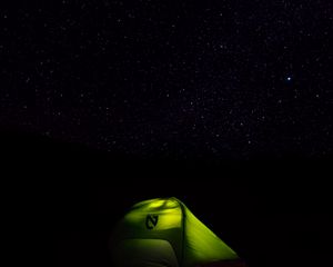 Preview wallpaper tent, starry sky, stars, night, camping