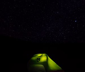 Preview wallpaper tent, starry sky, stars, night, camping