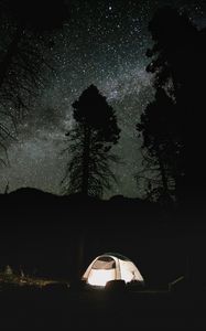 Preview wallpaper tent, trees, silhouettes, night, dark