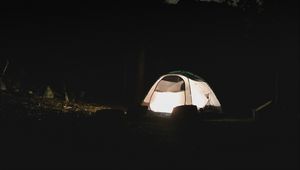 Preview wallpaper tent, trees, silhouettes, night, dark