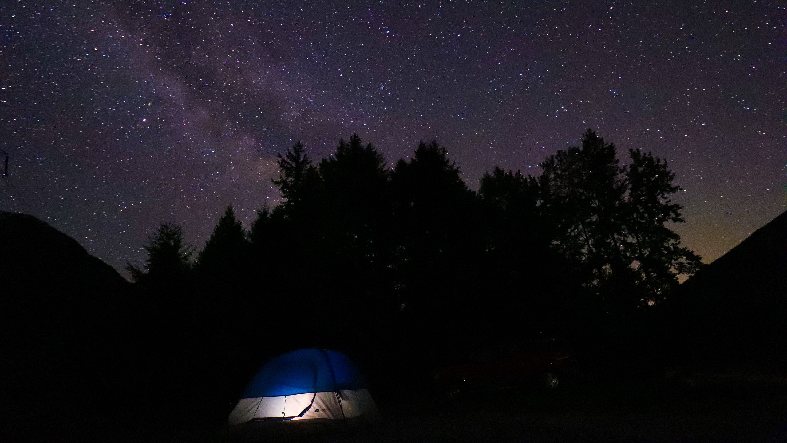 Download Wallpaper 2560x1440 Tent, Camping, Stars, Sky, Night, Dark 