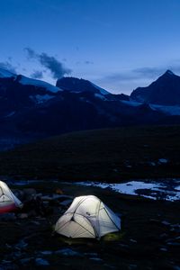 Preview wallpaper tent, twilight, mountains, nature