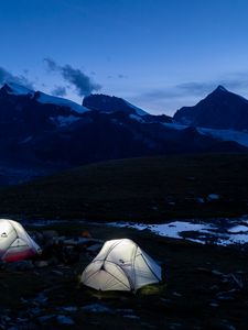 Preview wallpaper tent, twilight, mountains, nature