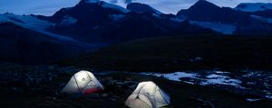 Preview wallpaper tent, twilight, mountains, nature