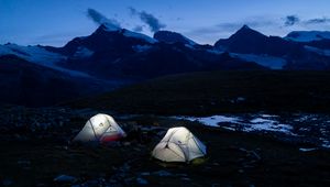 Preview wallpaper tent, twilight, mountains, nature