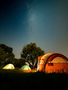 Preview wallpaper tents, camping, night, nature, dark