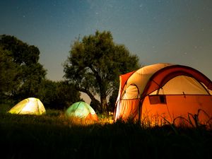 Preview wallpaper tents, camping, night, nature, dark