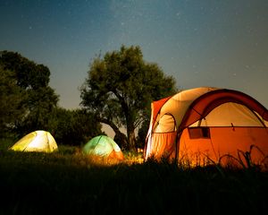 Preview wallpaper tents, camping, night, nature, dark