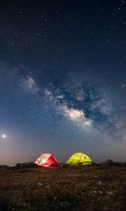 Preview wallpaper tents, glow, starry sky, milky way