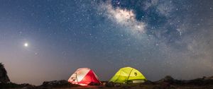 Preview wallpaper tents, glow, starry sky, milky way