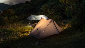 Preview wallpaper tents, hills, mountains, night, dark