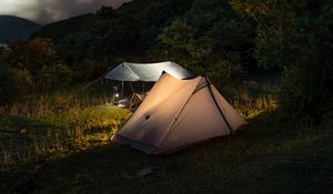 Preview wallpaper tents, hills, mountains, night, dark