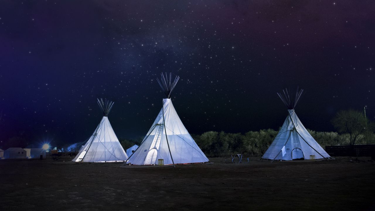 Wallpaper tents, night, starry sky