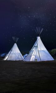 Preview wallpaper tents, night, starry sky