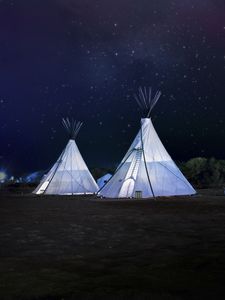 Preview wallpaper tents, night, starry sky