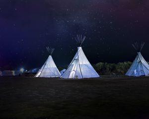 Preview wallpaper tents, night, starry sky