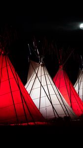 Preview wallpaper tents, red, white, glow, night