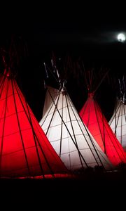 Preview wallpaper tents, red, white, glow, night