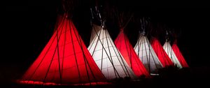 Preview wallpaper tents, red, white, glow, night