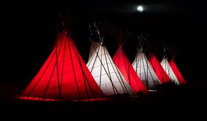 Preview wallpaper tents, red, white, glow, night