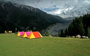 Preview wallpaper tents, rest, bright, tourists, glade, climbers