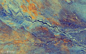 Preview wallpaper terrain, river, surface, satellite, aerial view