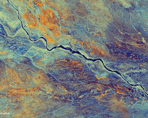Preview wallpaper terrain, river, surface, satellite, aerial view
