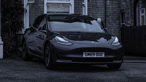 Preview wallpaper tesla, car, black, front view