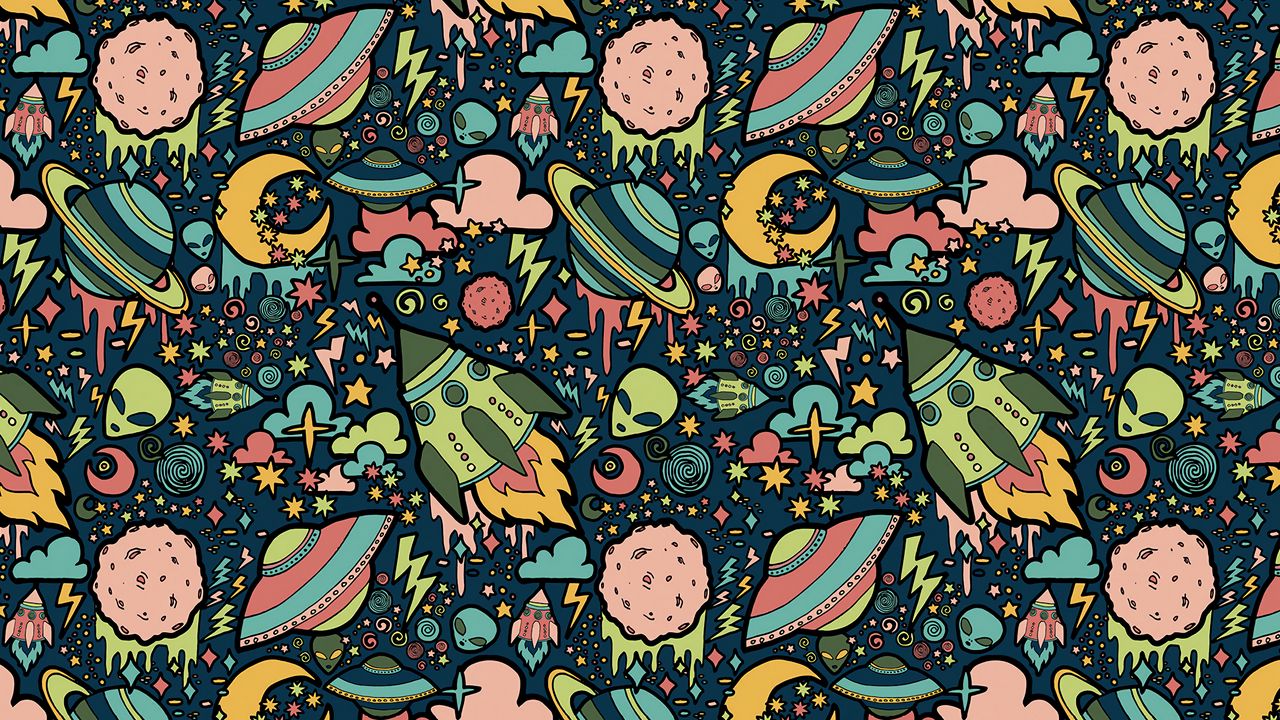 Wallpaper texture, patterns, aliens, rockets, space