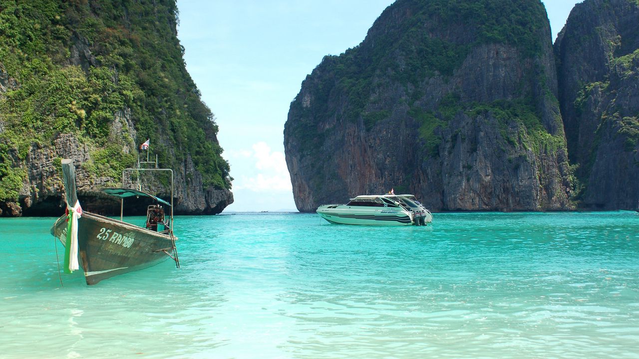 Wallpaper thailand, tropics, sea, boats, rocks