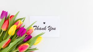 Preview wallpaper thank you, words, inscription, tulips, flowers