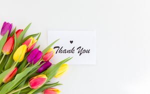 Preview wallpaper thank you, words, inscription, tulips, flowers