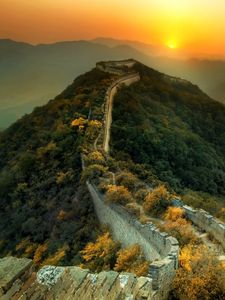 Preview wallpaper the great wall of china, grass, top view, beautifully