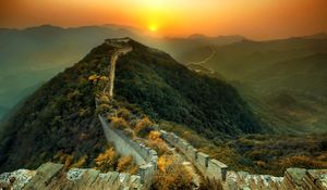 Preview wallpaper the great wall of china, grass, top view, beautifully